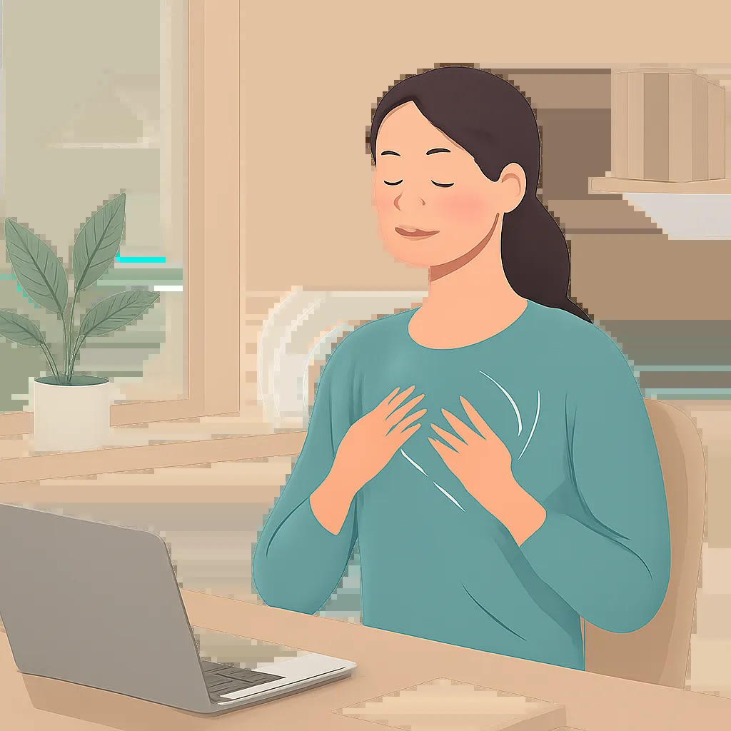 Illustration d’une routine de cohérence cardiaque dans un cadre moderne et apaisant. L’image évoque la gestion du stress, la récupération active et le retour à l’énergie.
